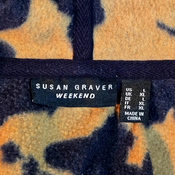 Floral Hibiscus Camo Hooded Full Zip Fleece Jacket Black & Camel Size Large - Picture 8 of 11